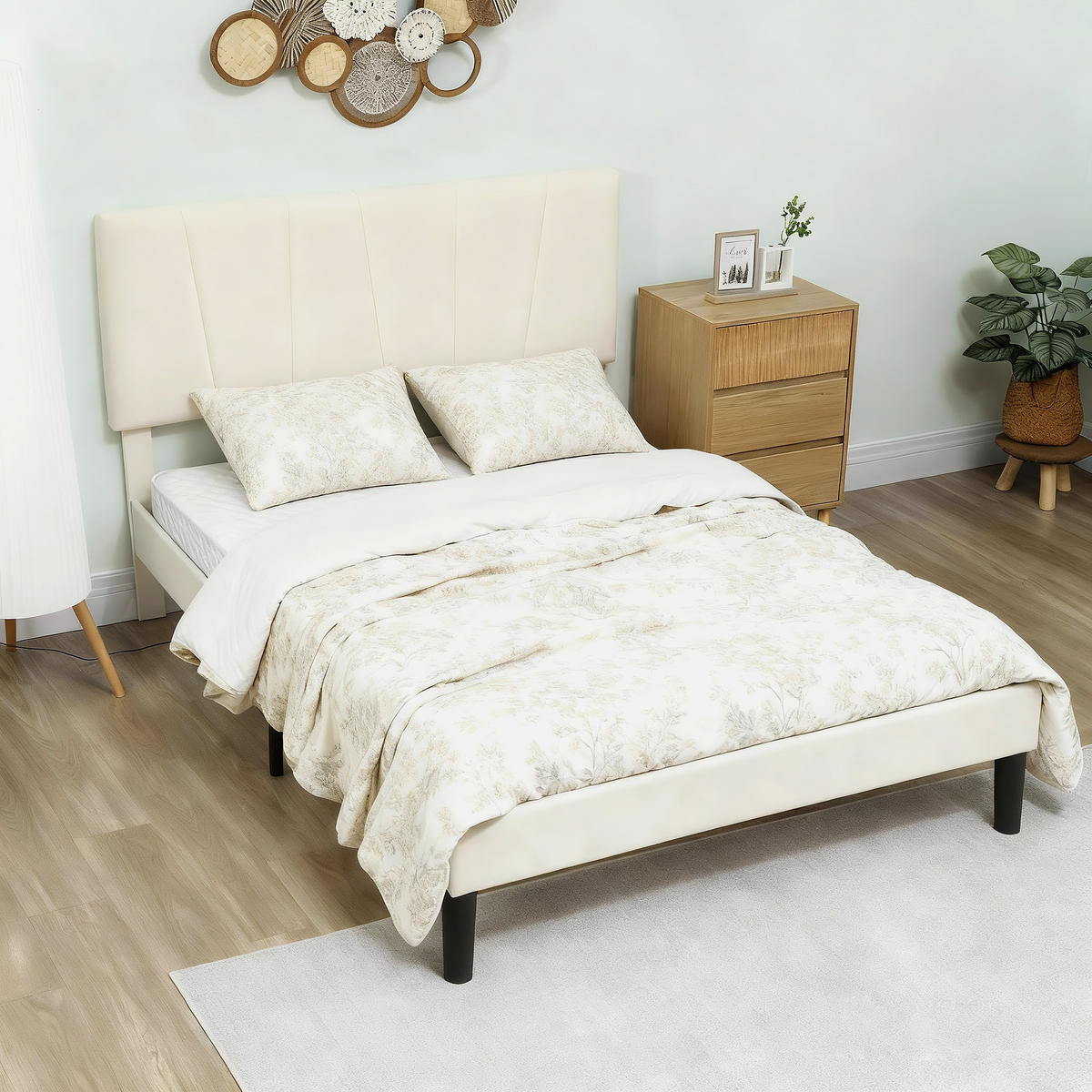 BETT 140x190 cm DE-14640 mit verstellbarem Kopfteil Creme - Creme, Metall (140/190cm) - ComfortXL