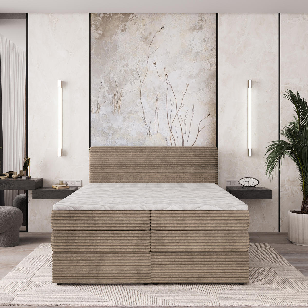 BOXSPRINGBETT LUNERA 140x200 cm mit Matratze und Topper - Beige - Beige, Holz (140/200cm) - MASSENO