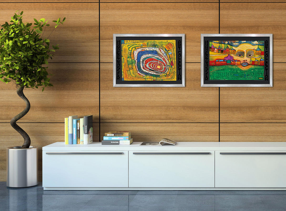 BILD gerahmt 72x53 cm Friedensreich Hundertwasser „Insel im gelben Meer“ - Gelb, Holz (72/53cm) - artissimo