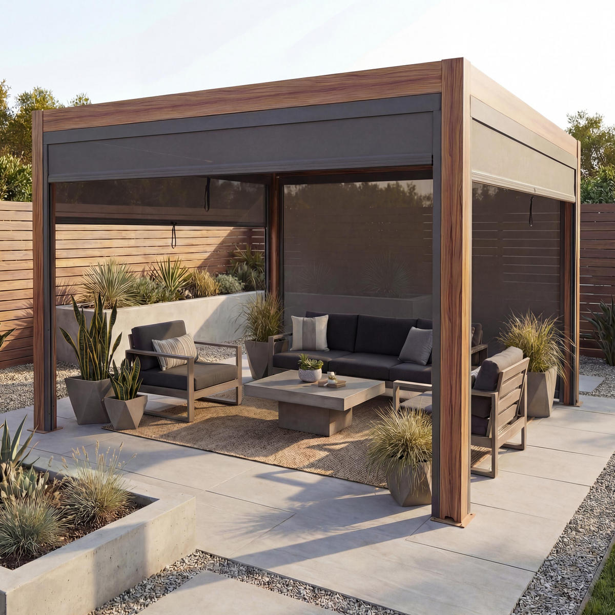 PERGOLA MIT SEITENWAND Braun - Braun, Metall (400/220/300cm) - MCW