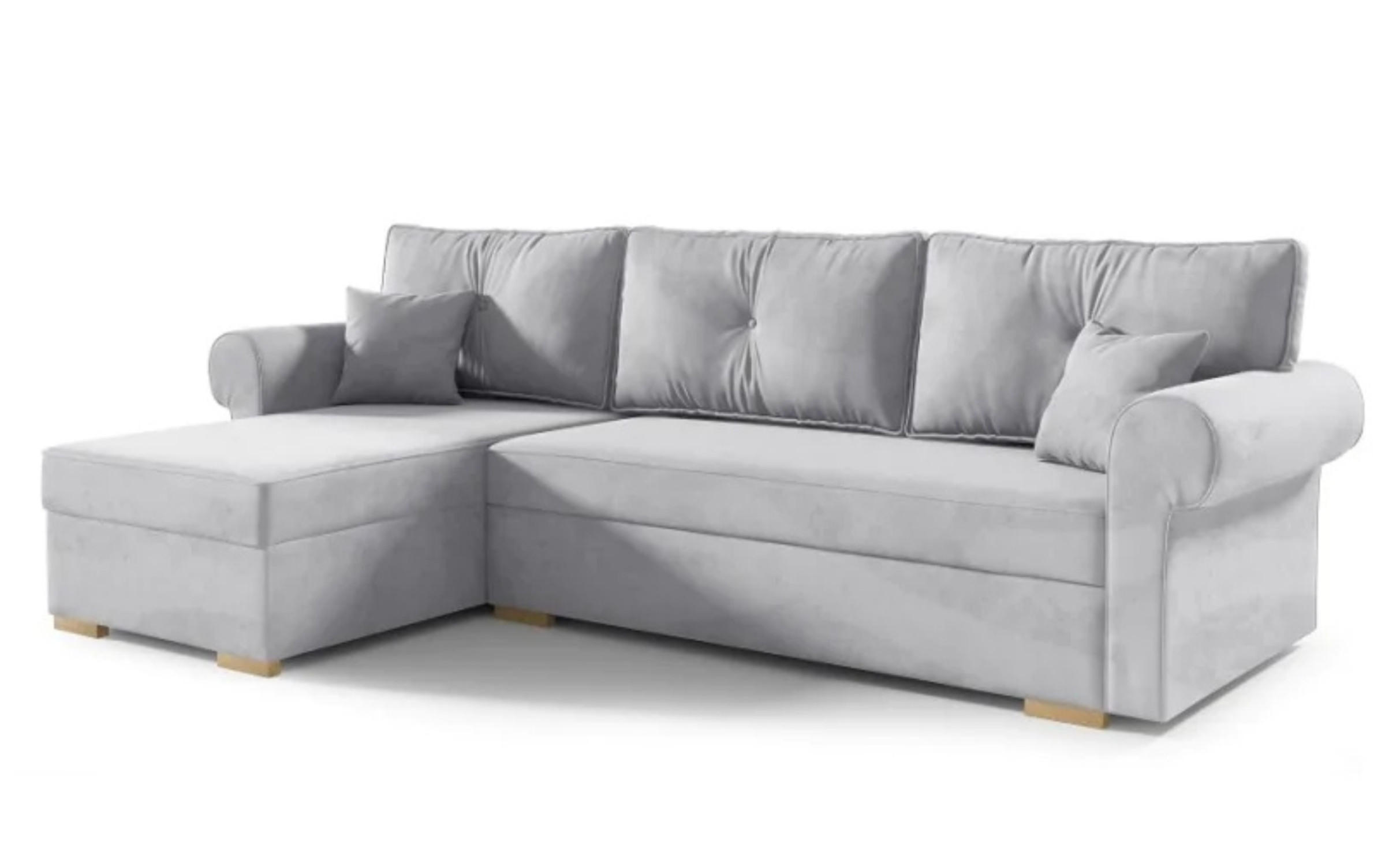 ECKSOFA LION, L-Form mit Schlaffunktion und Bettkasten, Hellgrau, Veloursstoff, links - Hellgrau, Textil (238/85cm) - Sepro Meble