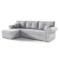 ECKSOFA LION, L-Form mit Schlaffunktion und Bettkasten, Hellgrau, Veloursstoff, links - Hellgrau, Textil (238/85cm) - Sepro Meble