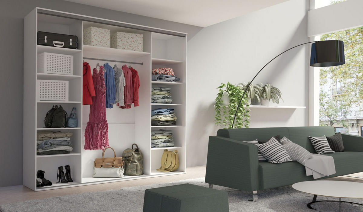 SCHIEBETÜRENSCHRANK - Kleiderschrank BORA 254 mit 3 Spiegel - Weiß - Weiß, Holzwerkstoff (254/244/62cm) - Möblo