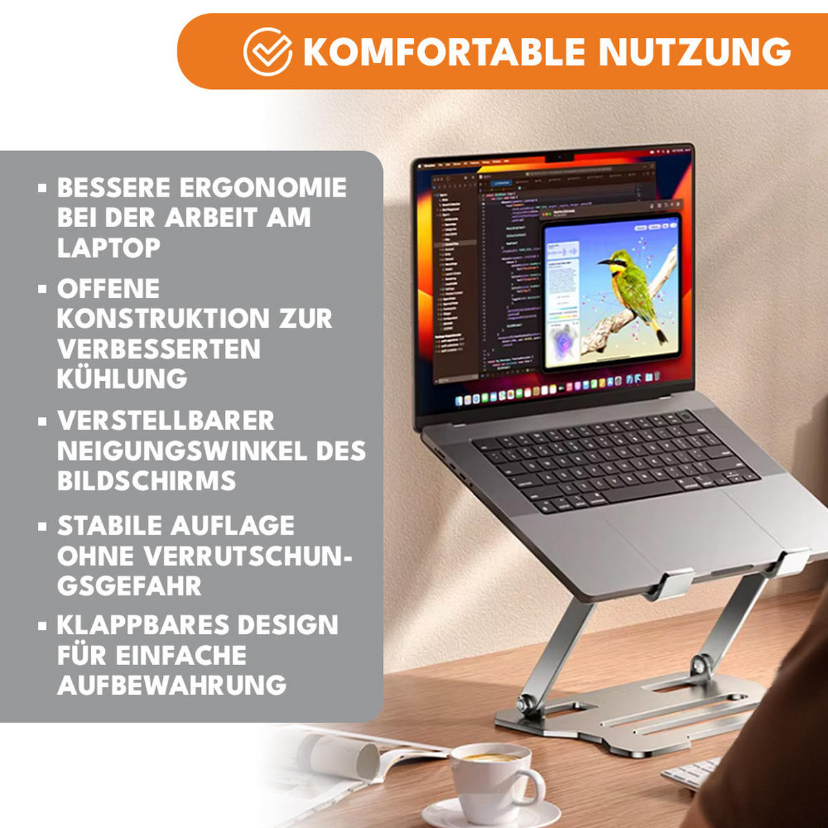 STÄNDER Laptop Höhenverstellbar - Silberfarben, Metall (25/21.5/25cm) - KRUMAD