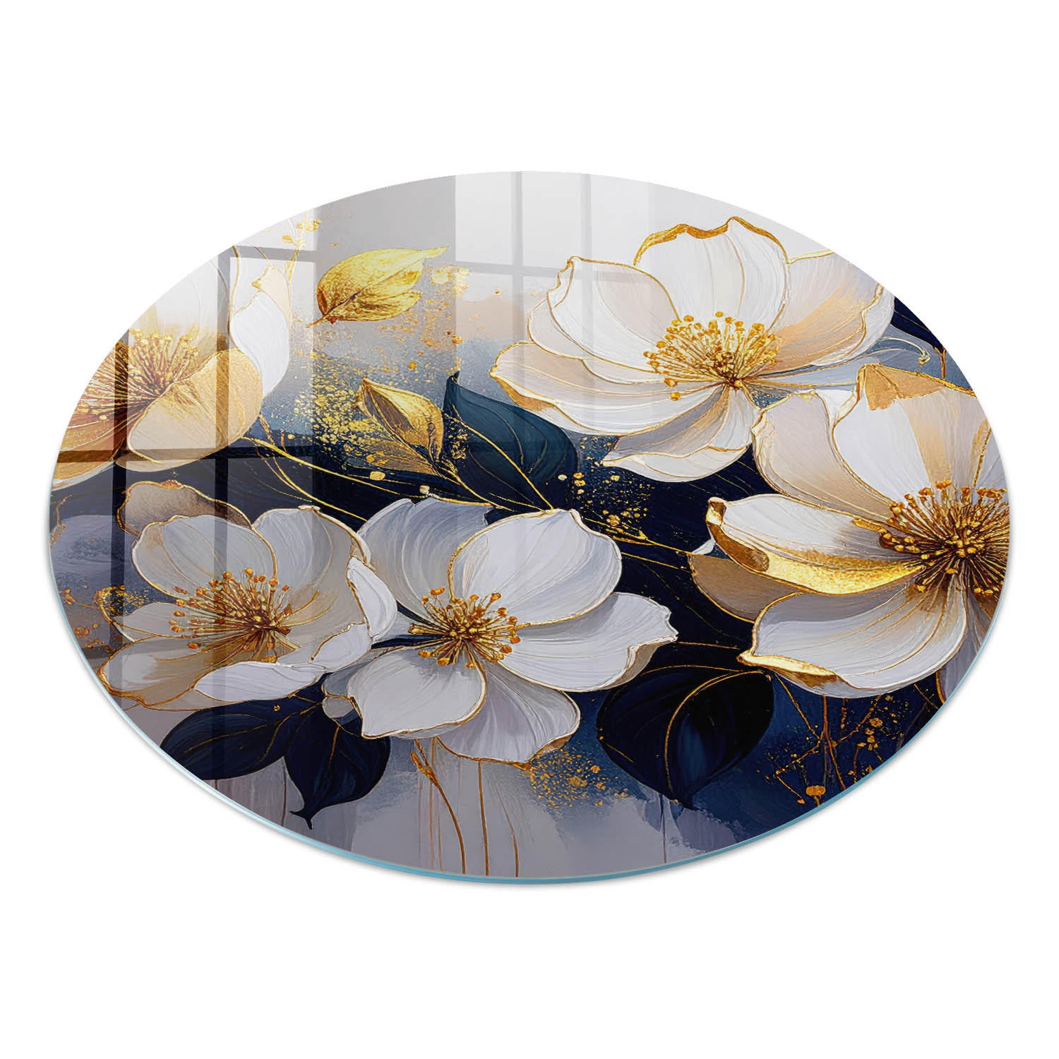 GLASPLATTE fi100 cm – Florale Eleganz - Beige, Glas (0.4/100/100cm) - ArtPrintCave