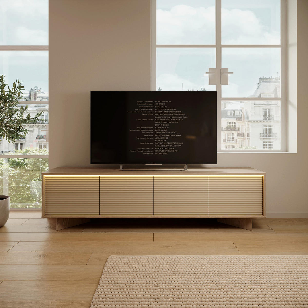 TV stolek Semi, 203 cm - kapučínová/béžová, kompozitní dřevo (203.9/54.4/40cm) - Selsey