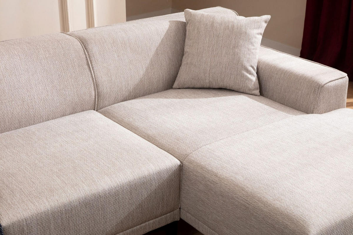 ECKSOFA modern inklusive Zierkissen - Beige/Schwarz, Holz/Kunststoff (145/250cm) - myHomelando