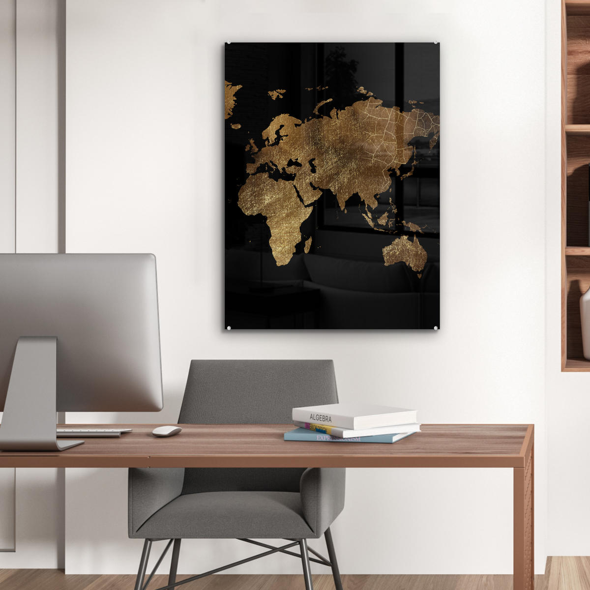 ACRYLGLASBILD Weltkarte - Gold - Luxus - Erde - Schwarz 60x80 cm - Goldfarben, Glas (60/80cm) - MuchoWow