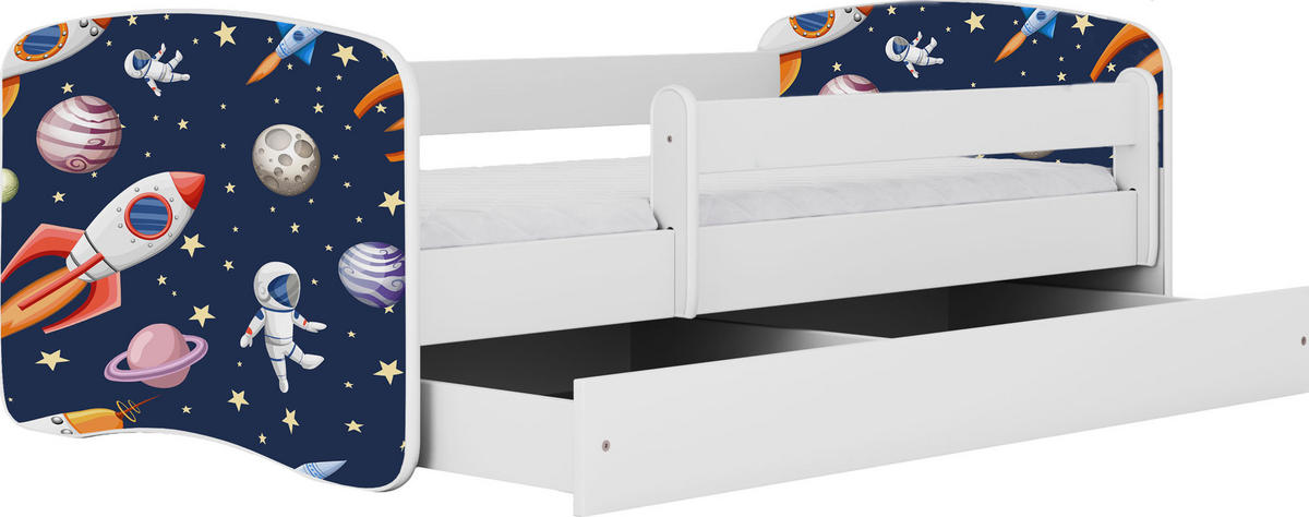KINDERBETT Emily mit Schublade und Matratze, Weiß 70x140 cm - Weiß/Dunkelblau, Holzwerkstoff (140/70cm) - WFL GROUP
