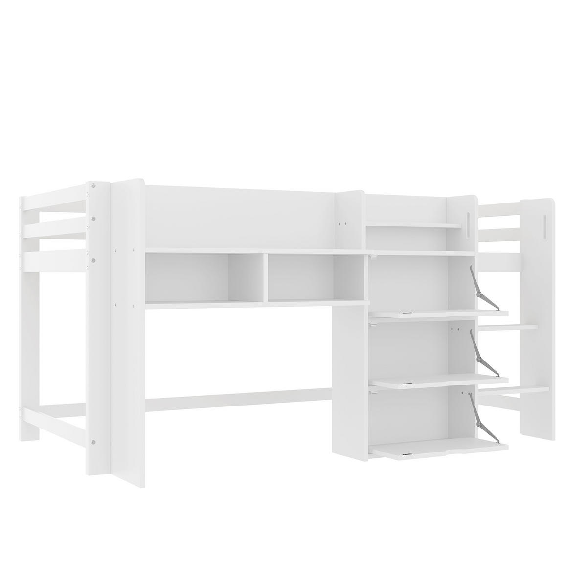 HOCHBETT 90/200 cm in Weiß Kinderbett mit 3 Fächern, Regalen und Leiter im Hausform-Design - Weiß, Holzwerkstoff (90/200cm) - STILVORA