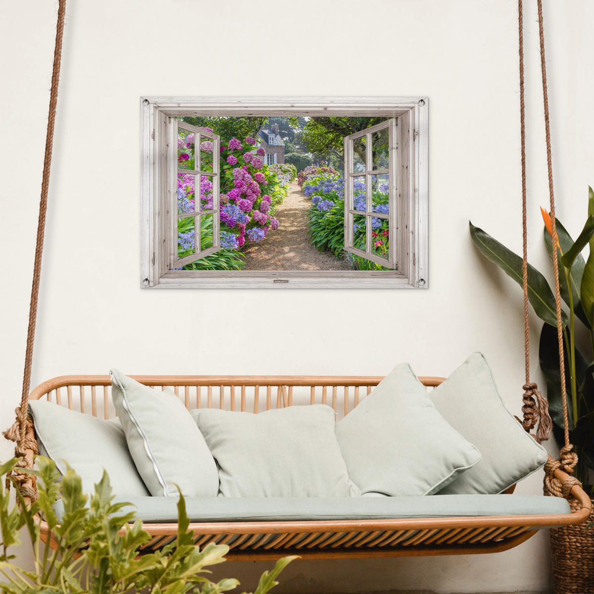 ZAHRADNÍ PLAKÁT Hortenzie - Průhledné - Květiny - Léto - Fialová - Cesta 90x60 cm - zelená barva, plast (90/60/0.2cm) - OnlyWow
