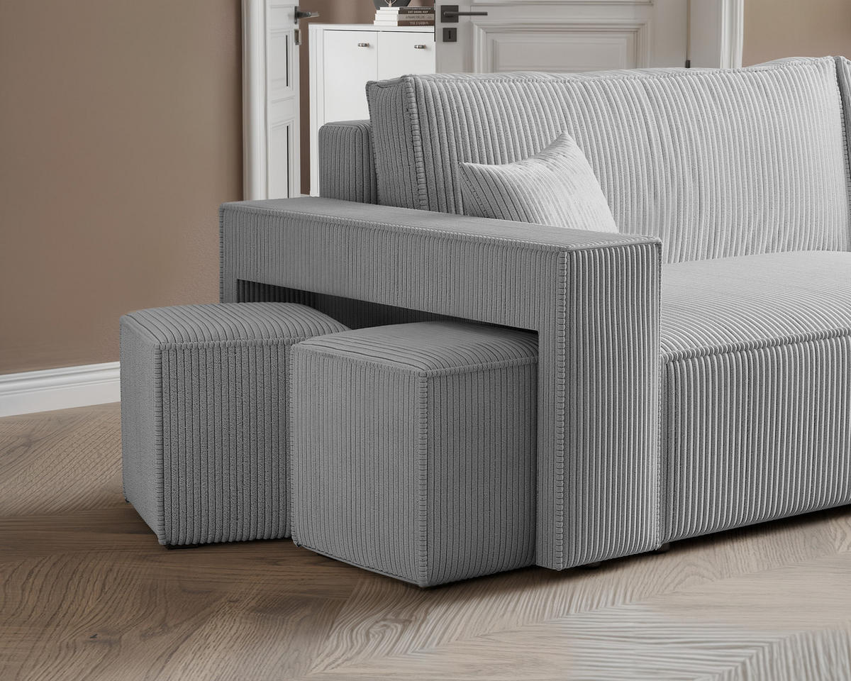ECKSOFA PARIS mit Schlaffunktion und Bettkasten Grau - Grau, Holzwerkstoff/Kunststoff (262/145cm) - Idohome