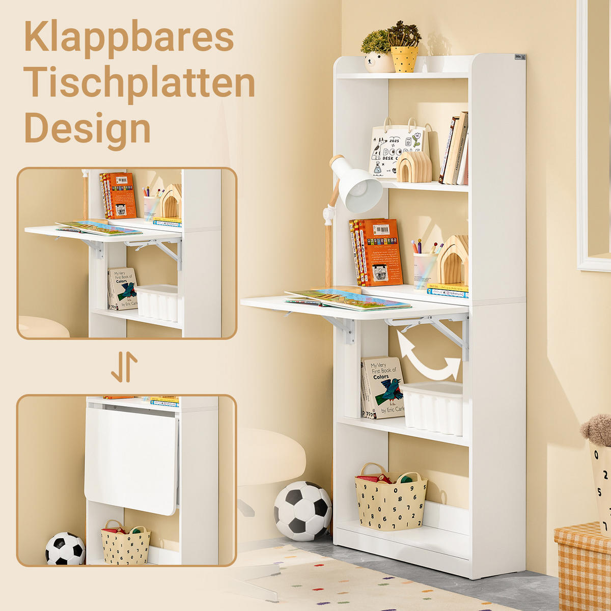 SCHREIBTISCH Weiß klappbar - Weiß, Holzwerkstoff (58/64/145cm) - SoBuy