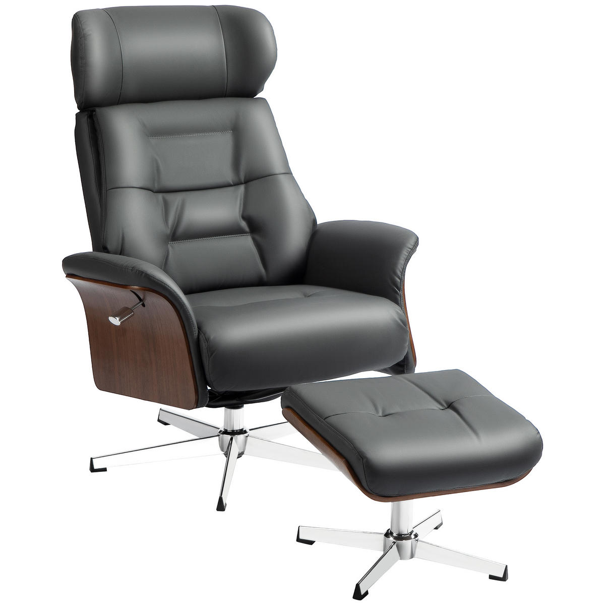 RELAXSESSEL mit Hocker, Fernsehsessel mit Liegefunktion, verstellbare Kopfstütze - Dunkelgrau, Kunststoff (84/108/80cm) - HOMCOM