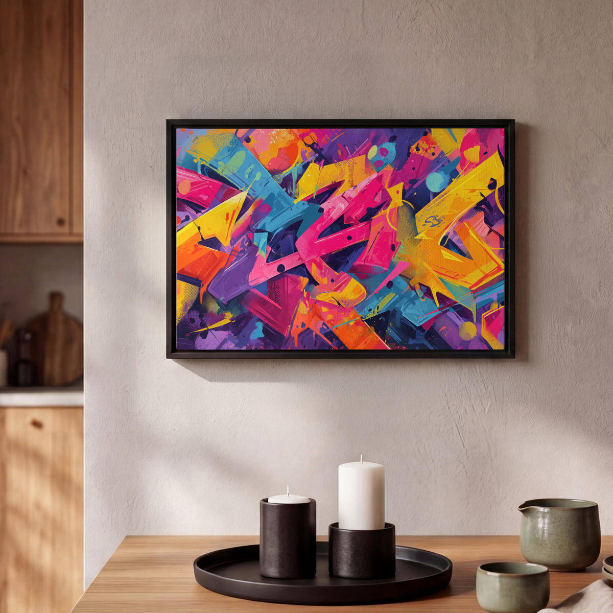 LEINWAND Bilder mit Rahmen - Abstrakt - Formen - Farbenfroh - 30x20 - Magenta, Textil (30/20cm) - MuchoWow