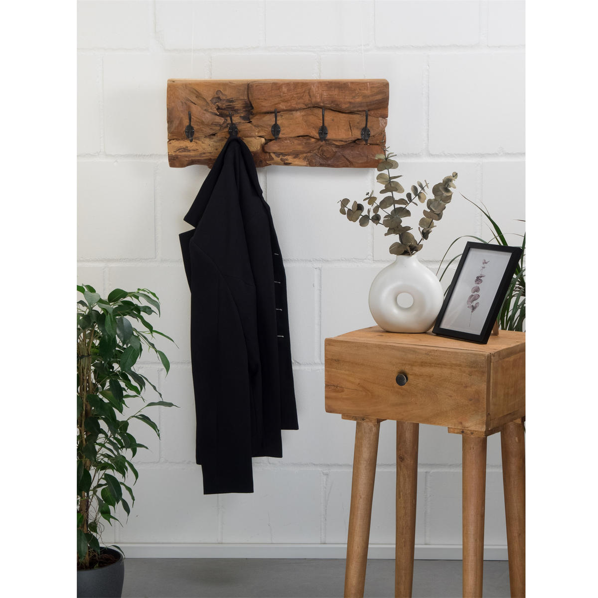 WANDGARDEROBE Mara 50 5 Haken, Treibholz naturfarben - Naturfarben, Holz (50/20/7cm) - CREEDWOOD
