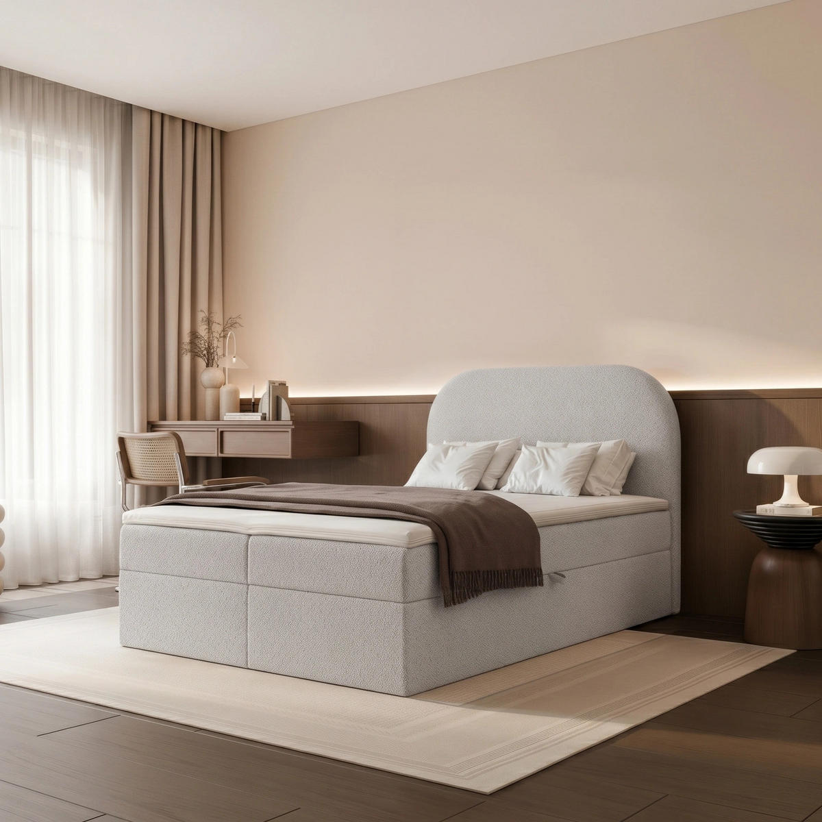 BOXBETT FUZZI 120x200 cm Grau (Bouclé-Stoff) - mit 2 Bettkästen, Bonellmatratze und weichem Kopfteil - Grau, Holzwerkstoff/Textil (120/200cm) - Ravio