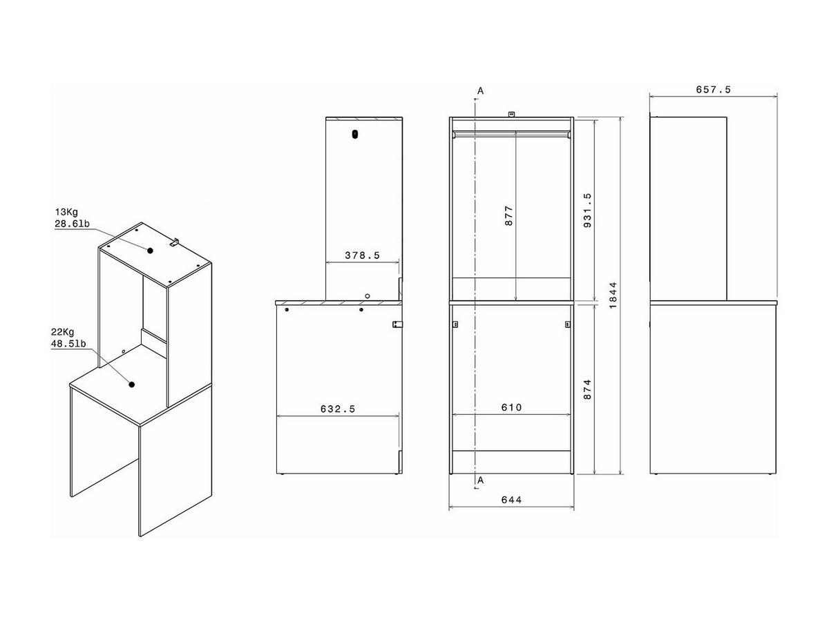 WASCHMASCHINENMÖBEL - 64.4cm x 65.8cm - Holzspan - naturfarben hell - ERKANO - Naturfarben, Holz (64.4/184.4/65.8cm) - Vente-Unique