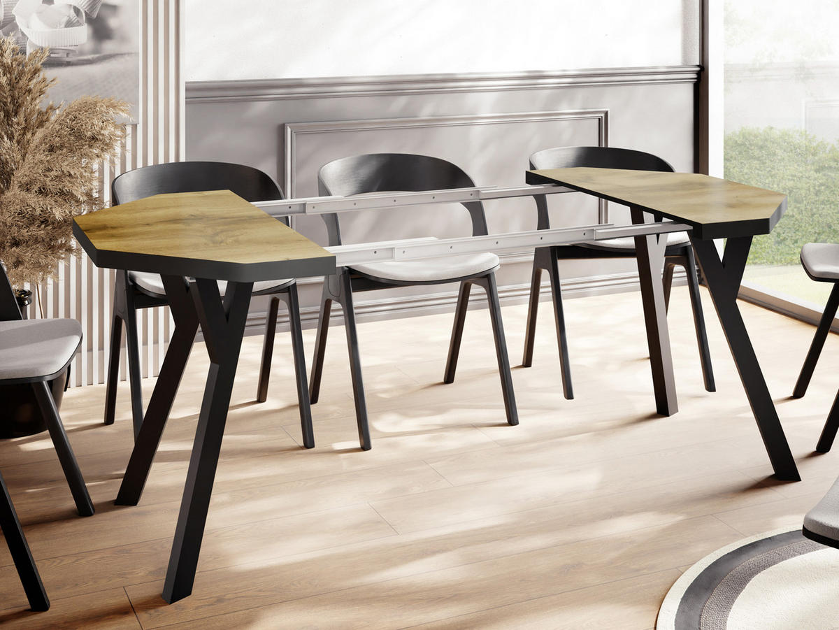 ESSTISCH Desmond achteckiger ausziehbarer, Wotan Eiche 100-150/100/76 cm - Eiche Wotan/Schwarz, Holz/Holzwerkstoff (100/100/76cm) - WFL GROUP