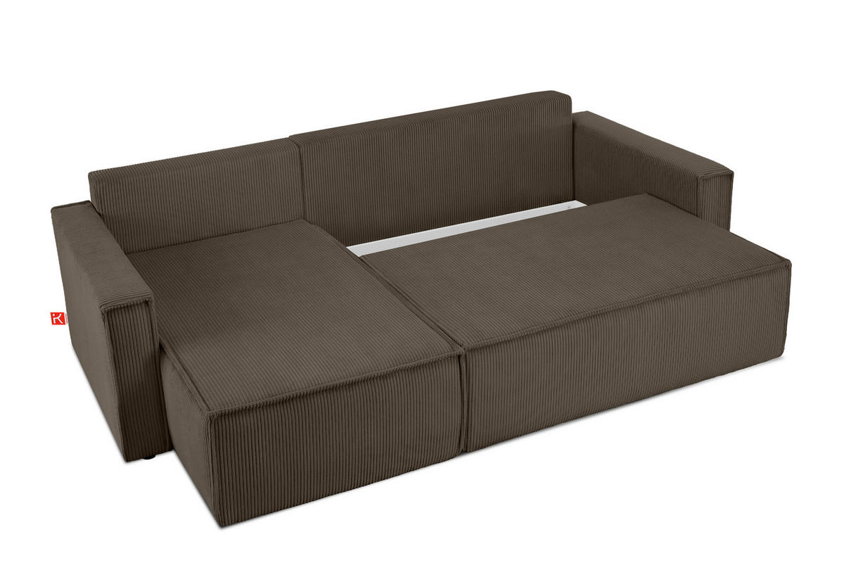 ECKSOFA-LINKS/RECHTS NAPI Schlaffunktion mit Cordbezug, braun - Schwarz/Braun, Textil (246/148cm) - KONSIMO®