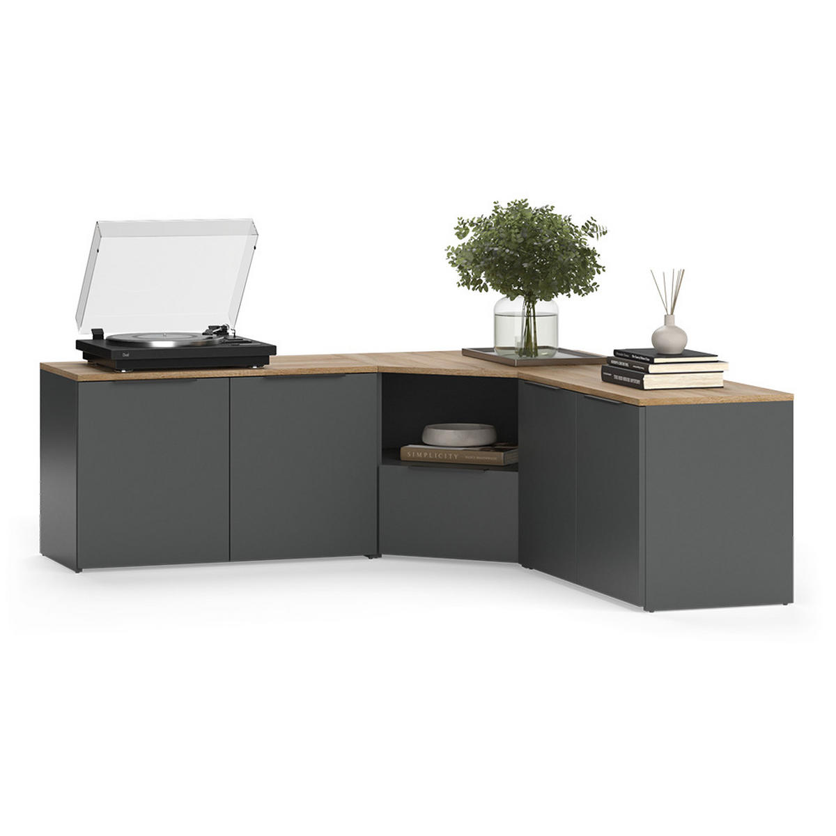 WOHNWAND Wido Anthrazit/Sonoma 3 Teile - Anthrazit/Sonoma Eiche, Holzwerkstoff (68/50/68cm) - Vicco