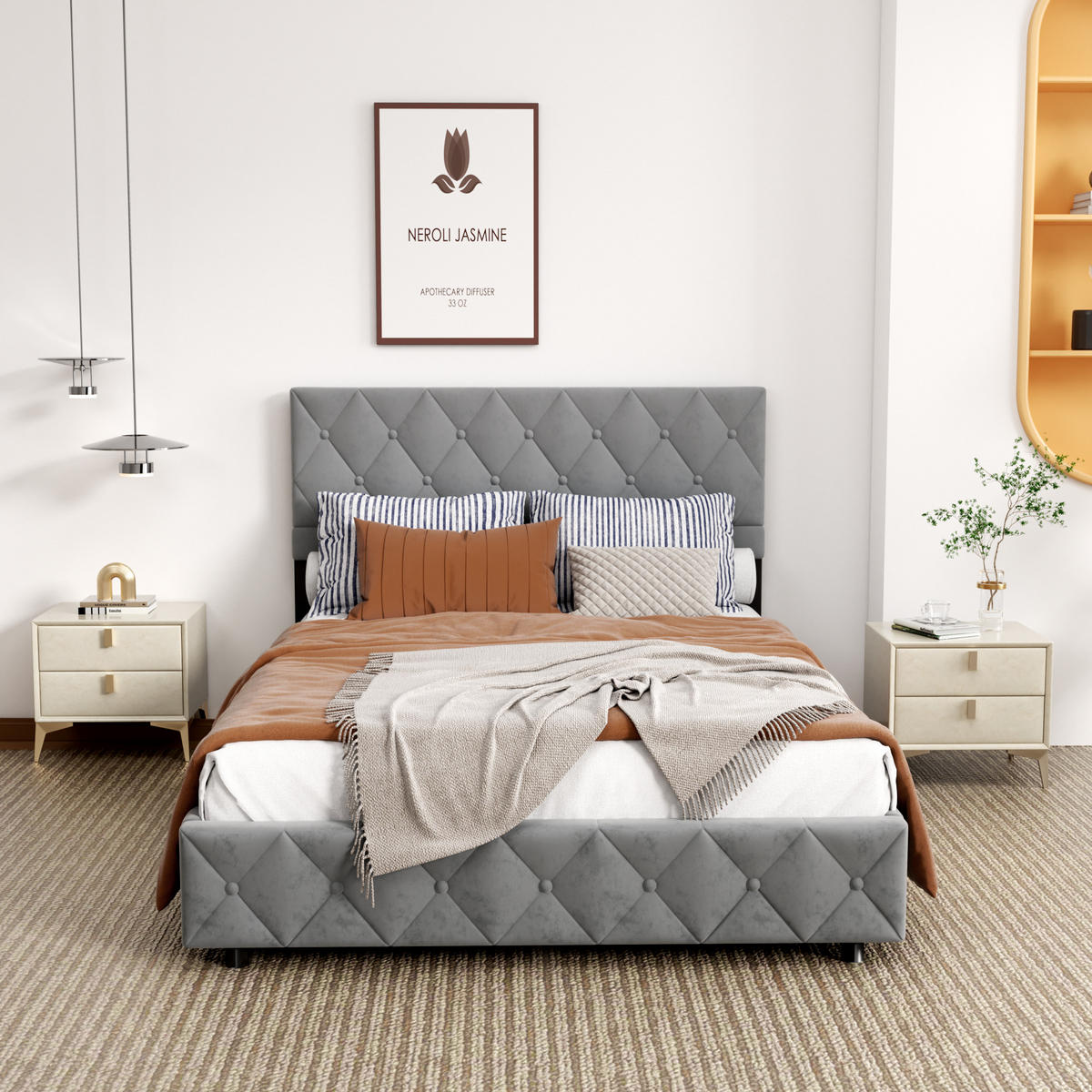 POLSTERBETT 90x200 cm aus Velours in Dunkelgrau, Unterbettstauraum, stabiler Lattenrost - Grau, Textil (140/200cm) - OKMYHOME