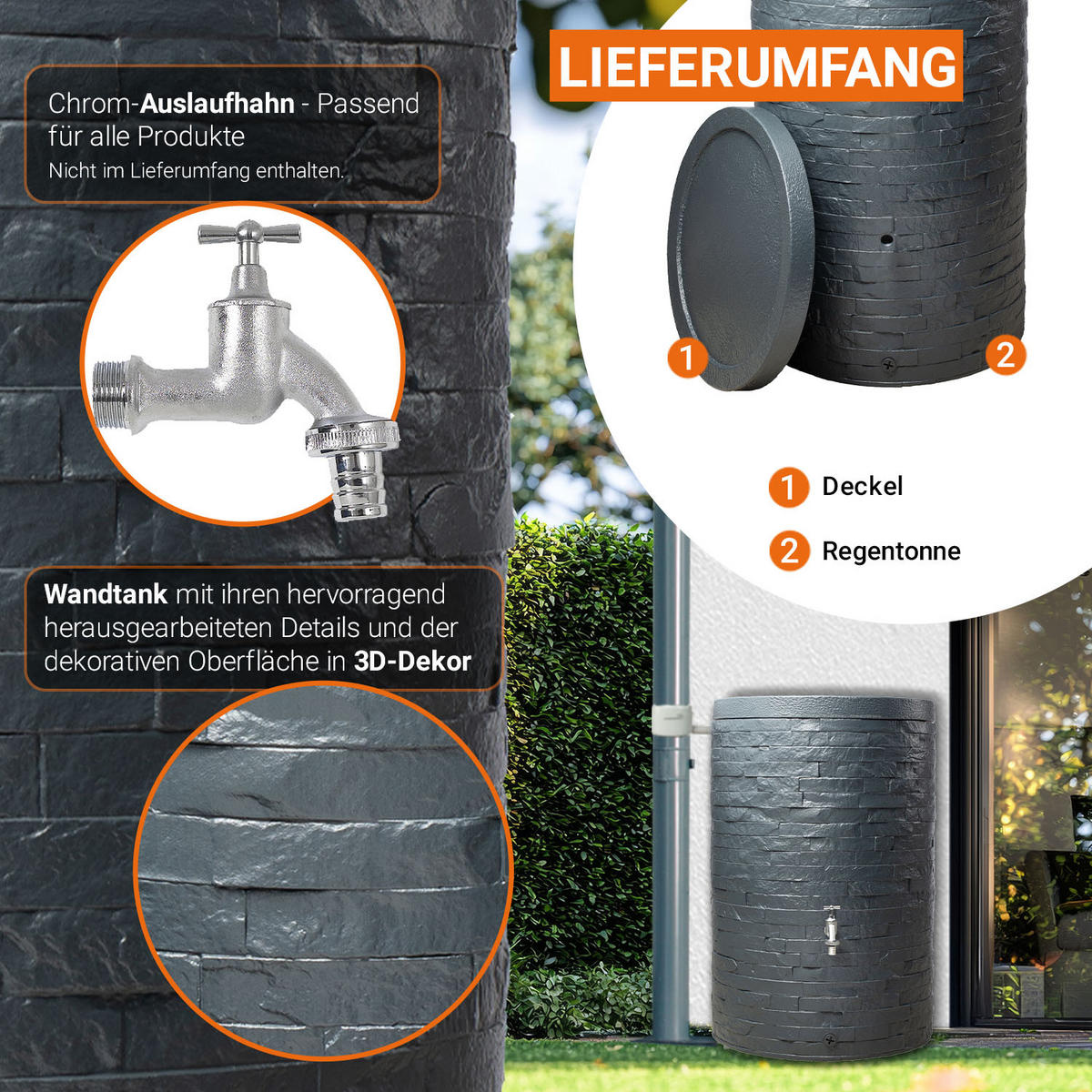 REGENTONNE 260 L, graphite grey - Grau, Kunststoff (60/93/60cm) - GARANTIA