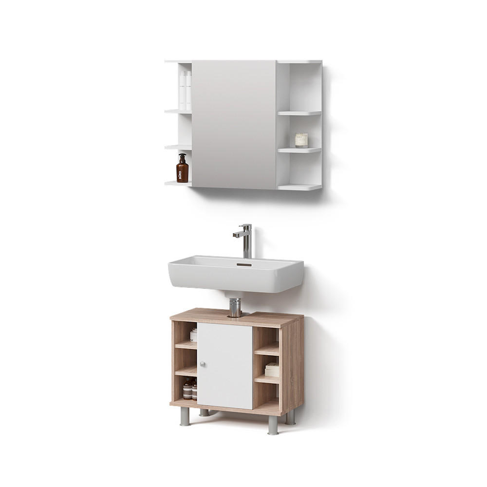 BADMÖBEL-SET Fucino Sonoma 2 Teile - Weiß/Sonoma Eiche, Holzwerkstoff (60/54/32cm) - Livinity®