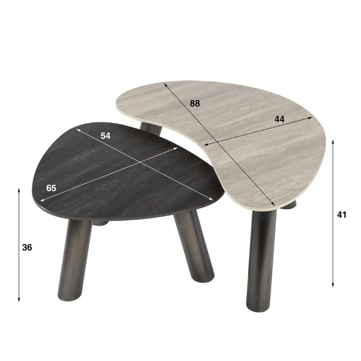 COUCHTISCH-SET TWIN BICOLORE Organische Satztische in 3D-Keramik - Anthrazit/Beige, Keramik (75/88/41cm) - alesvelt
