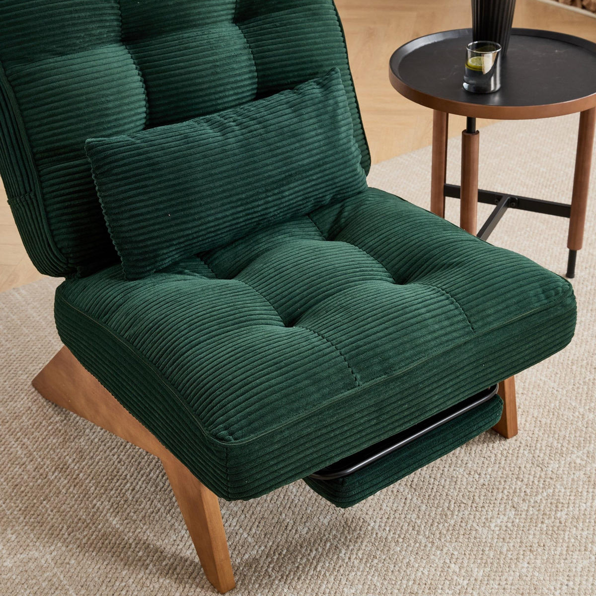 SESSEL Relaxsessel mit Fußstütze & Lendenkissen,verstellbar,Grün - Grün, Holz (73/90/59cm) - LVHOM