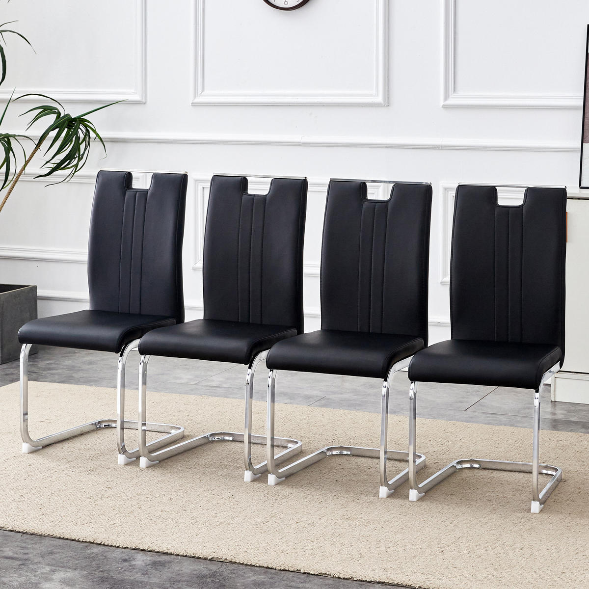 SCHWINGSTUHL DE-36785 4er-Set mit PU-Bezug und bogenförmigem Design Schwarz - Silberfarben/Schwarz, Metall (40.5/98/52cm) - ComfortXL