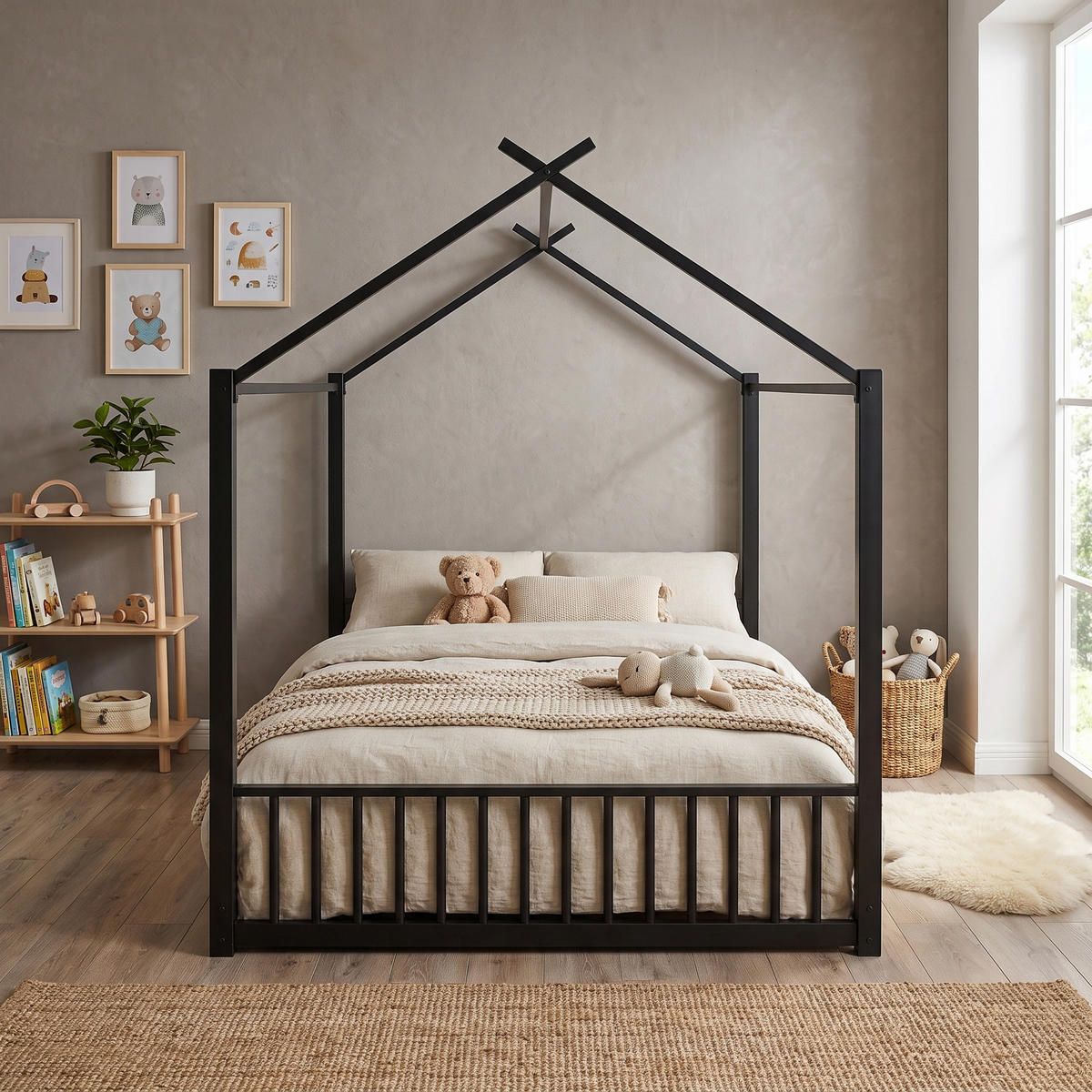 KINDERBETT metall 140x200 kinderbett schwarz - Schwarz, Metall (140/200cm) - Urban Meuble