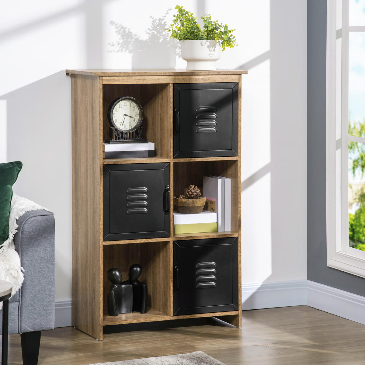 AKTENREGAL DE-14407 Industriedesign mit Metalltüren Schwarz/Holz - Braun, Holzwerkstoff (35/116.5/75cm) - ComfortXL