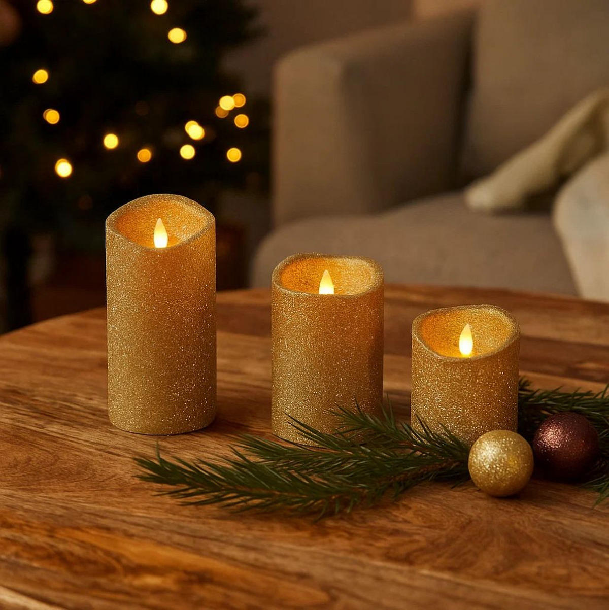 LED-KERZEN verschiedene Größen 3er-Set - Goldfarben, Paraffin (5/5/10cm) - Atmosphera Createur d´interieur