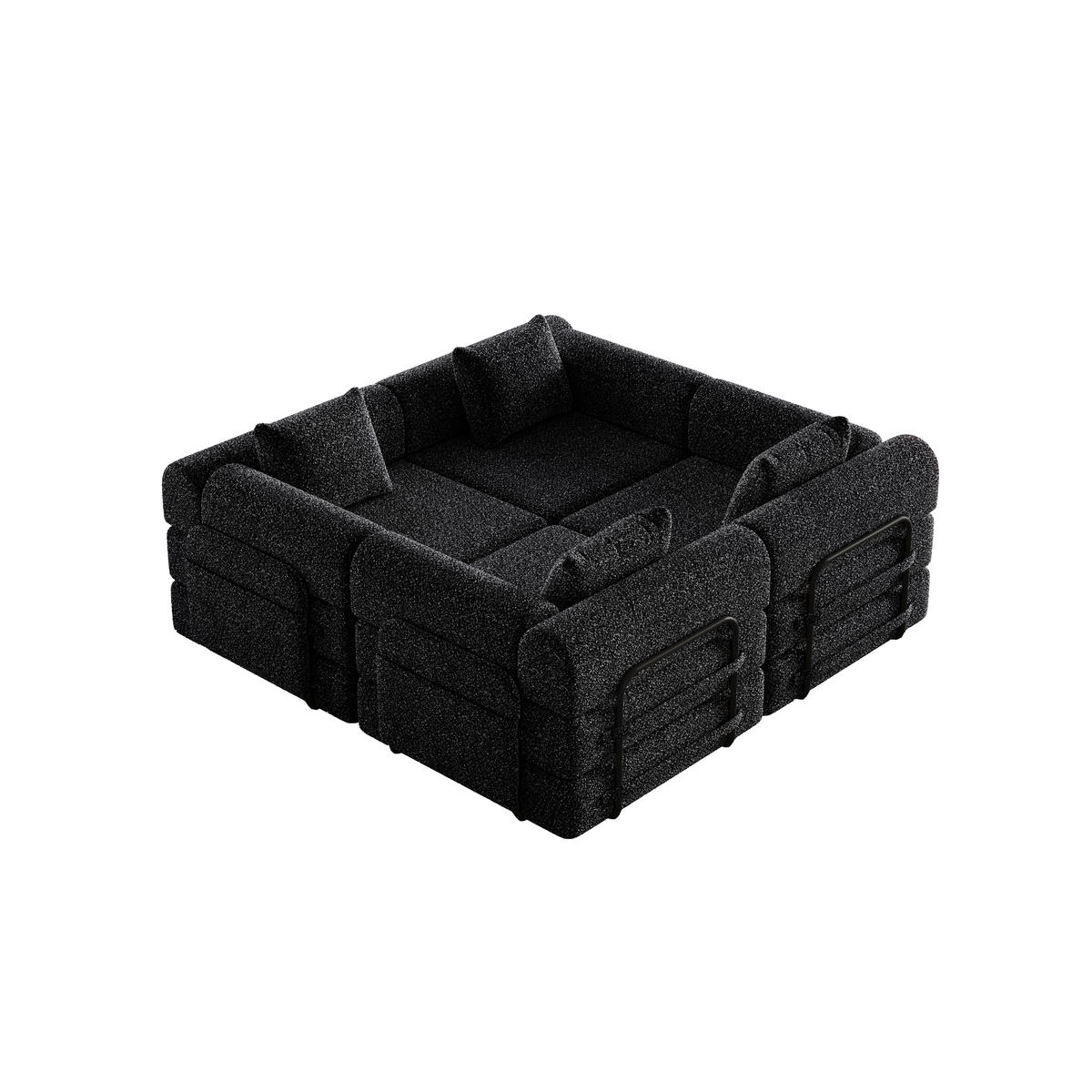 SITZGARNITUR 2-in-1 mit Armlehnen-Ablagefach Chenille Schwarz 200/90/85 cm - Schwarz, Textil (181.6/49.5/94cm) - OKWISH