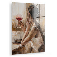 ACRYLGLASBILD Ölgemälde - Frau - Wein 60x80 cm - Hellbraun, Glas (60/80cm) - MuchoWow