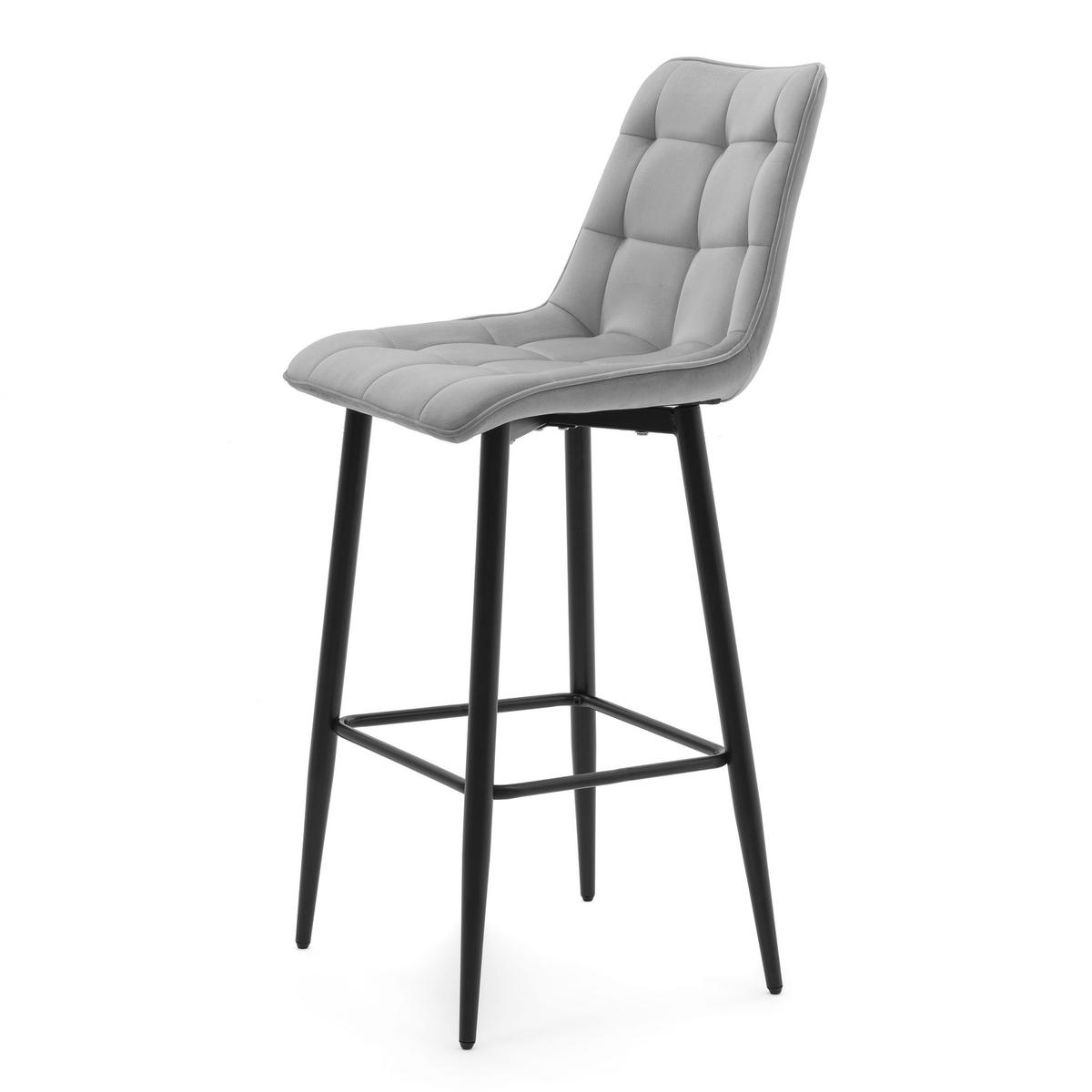 BARHOCKER CHIC gespolsterter mit Steppung - hellgrau - Samt Velours - Hellgrau/Schwarz, Textil/Metall (46/109/56cm) - NEW HOME