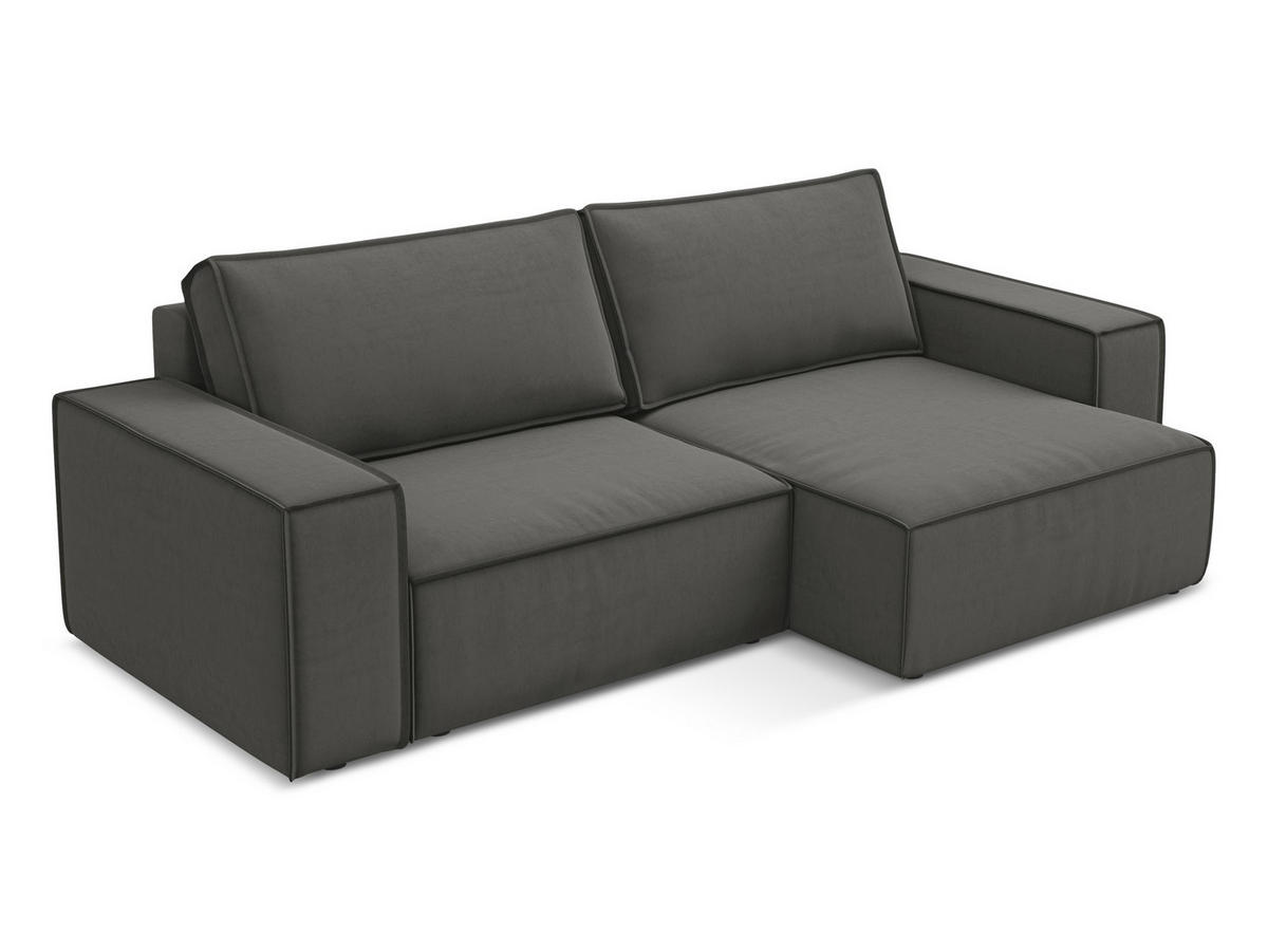 ECKSOFA mit Schlaffunktion Samt Stoff Grau - Dunkelgrau/Schwarz, Kunststoff/Textil (257/148cm) - Makamii