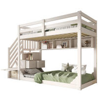 ETAGENBETT 90/200 cm aus Holz mit Treppenschrank, Stauraum und Sicherheitsgeländer, Weiß - Weiß, Holzwerkstoff (90/200cm) - Redom