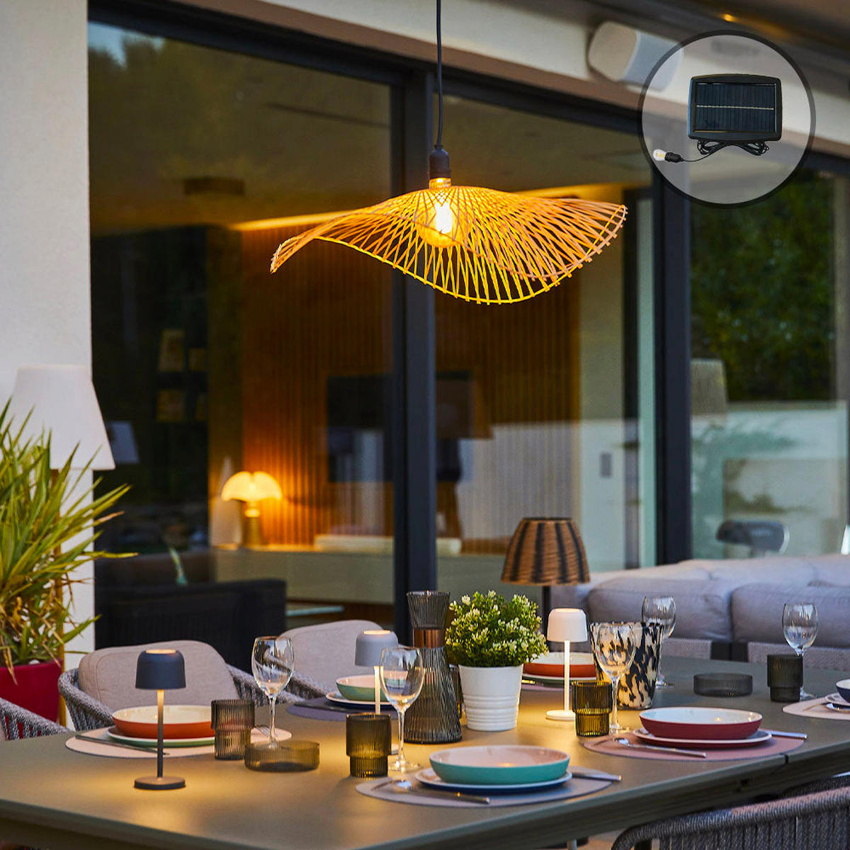 LAIA Solar-Pendelleuchte, 50 cm Durchmesser, 5 m Länge - Beige, Holz (48/48/13cm) - Lumisky