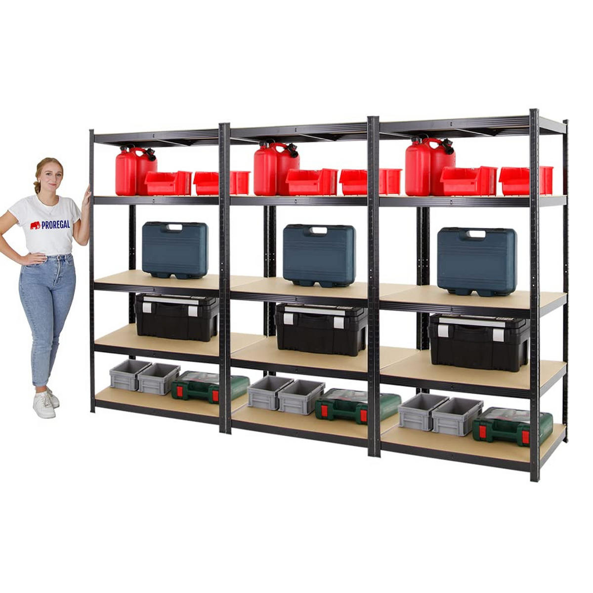 SCHWERLASTREGAL Taurus 3er-Set mit 3x 180x90x60 cm Fachlast 175 kg Schwarz - Schwarz, Metall (270/180/60cm) - PROREGAL