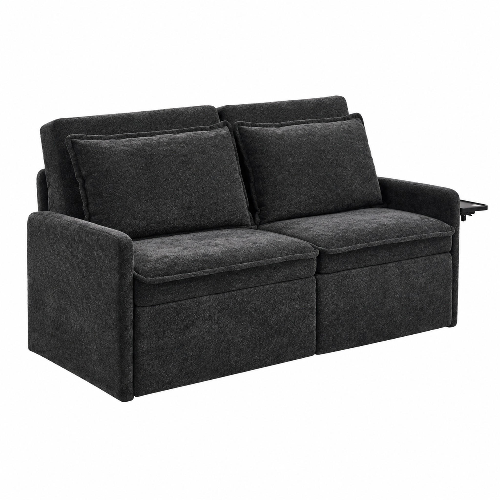 SOFA mit verstellbarer Rückenlehne, USB und Chenille Schwarz - Schwarz, Holzwerkstoff (172.5/95/71cm) - Meubliv