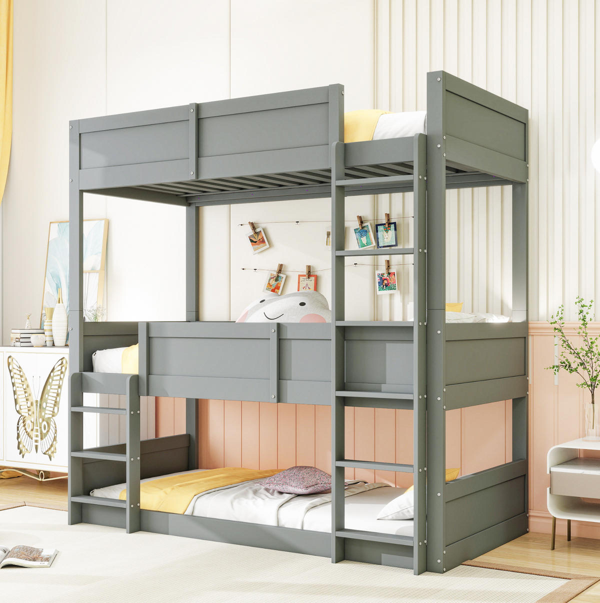 HOCHBETT 90/200 cm Grau aus Massivholz mit 3 Schlafplätzen - Grau, Holz (90/200cm) - MIVRAY
