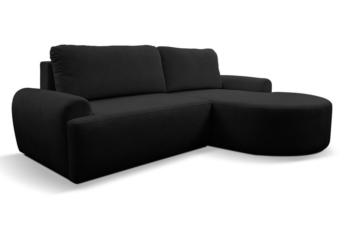 ECKSOFA Dream in L-Form mit Schlaffunktion und Bettkasten, Farbe: Schwarz, Bouclé-Stoff, Ottomane Rechts - Schwarz, Textil (260/136cm) - VENASI MÖBEL