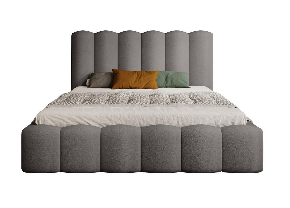 POLSTERBETT Polsterbett Mona V 140x200 cm – Komfortables Bett mit Stauraum & Dekorativem Design, Grau - Schwarz/Grau, Holzwerkstoff/Kunststoff (140/200cm) - DomoHome