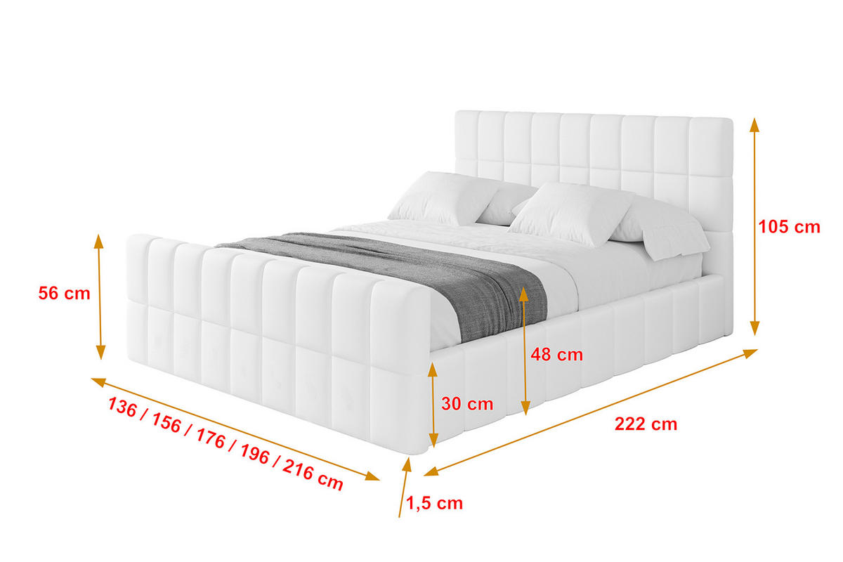 POLSTERBETT mit Bettkasten, Fußteil und Lattenrost, Boxbett mit Matratze H3/H4 - AMEA-Z 180x200 Weiß Kunstleder - Weiß Hochglanz, Holzwerkstoff/Textil (180/200cm) - ALTDECOR