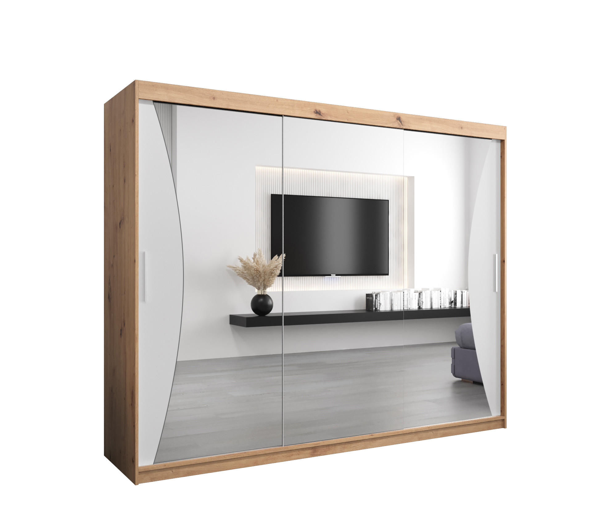 SCHWEBETÜRENSCHRANK 200/250/62 3-türig - Silberfarben/Weiß, Holz/Kunststoff (250/200/62cm) - Abiks Möbel