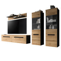 WOHNWAND Artisan Eiche, grau, Set 4-teilig 270 cm hängend oder stehend, Soft-Close, Cooper - Schwarz/Eiche Artisan, Glas/Holzwerkstoff (272/141/33cm)