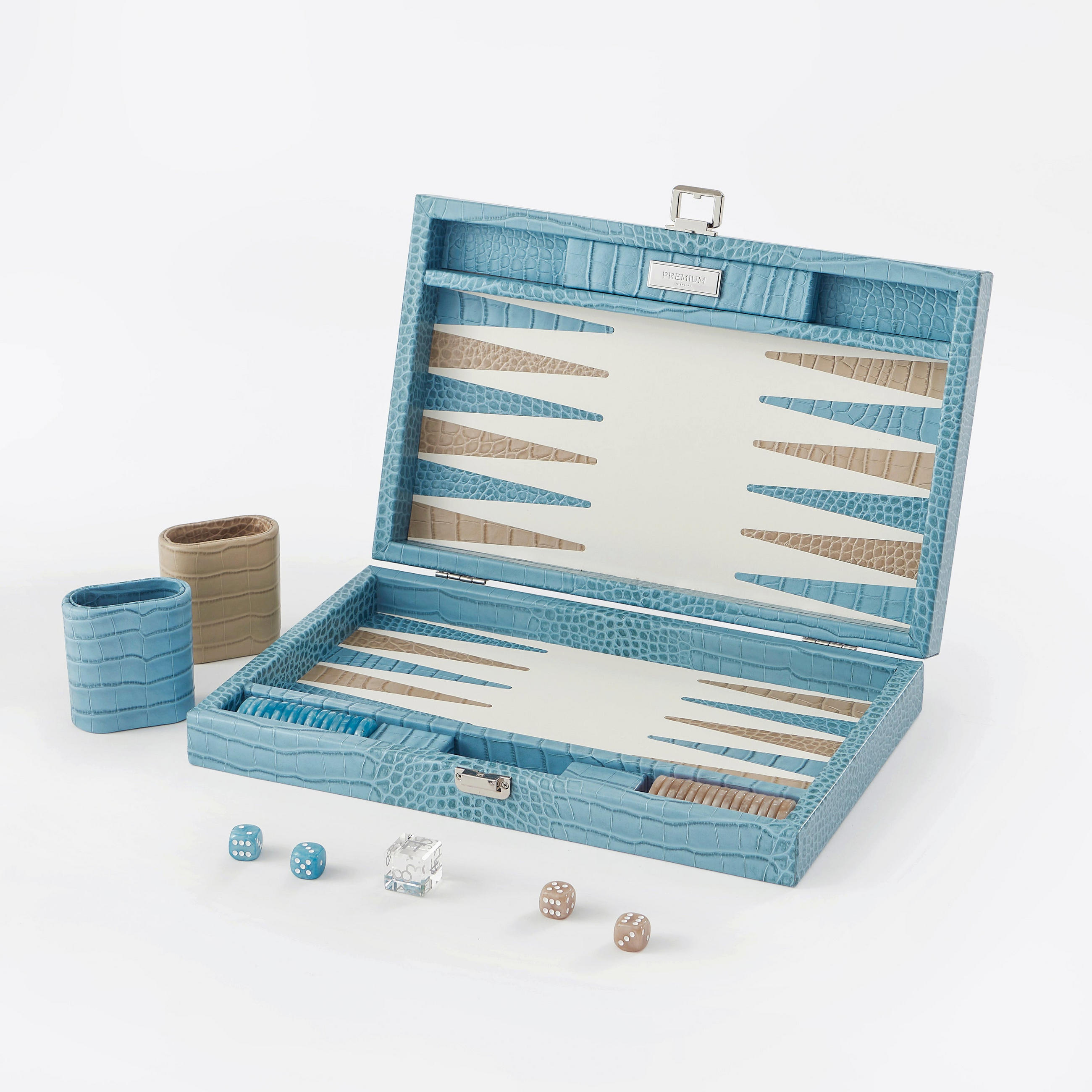 BACKGAMMON – Mittel BACKGAMMON Leder Riviera-Blau 38cm - Blau, Leder (38/24cm) - Premium Interiors