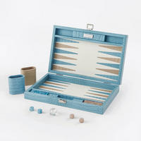 BACKGAMMON – Mittel BACKGAMMON Leder Riviera-Blau 38cm - Blau, Leder (38/24cm) - Premium Interiors